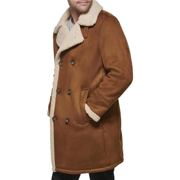 Men's Faux Shearling Midlength Overcoat - Picture 3 of 6